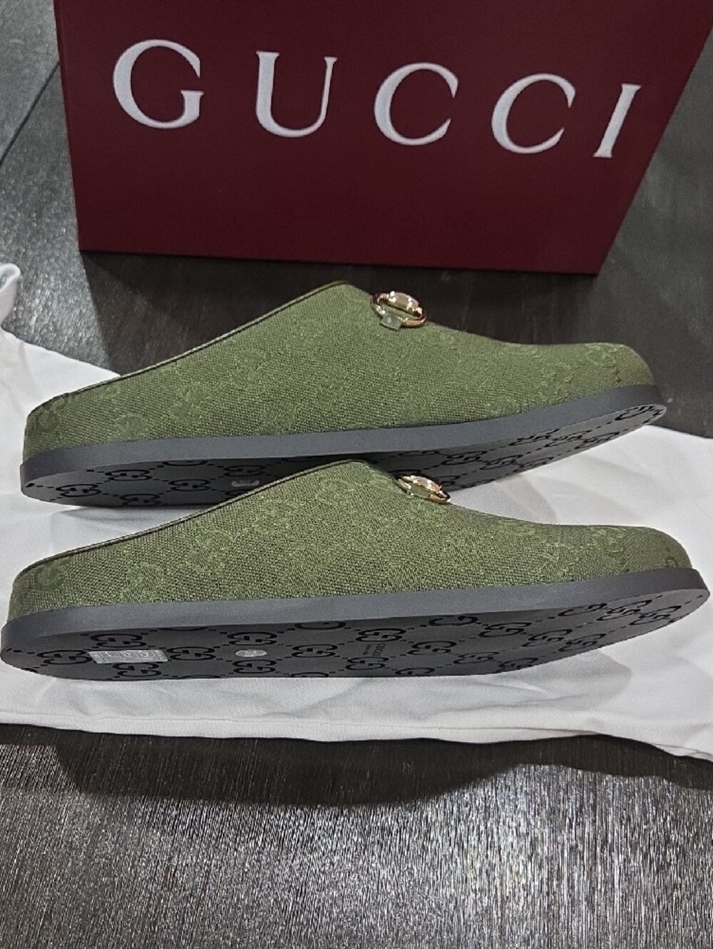 New Gucci Women's Mule with Horsebit - Olive Green Size 39.5 - Picture 3 of 7